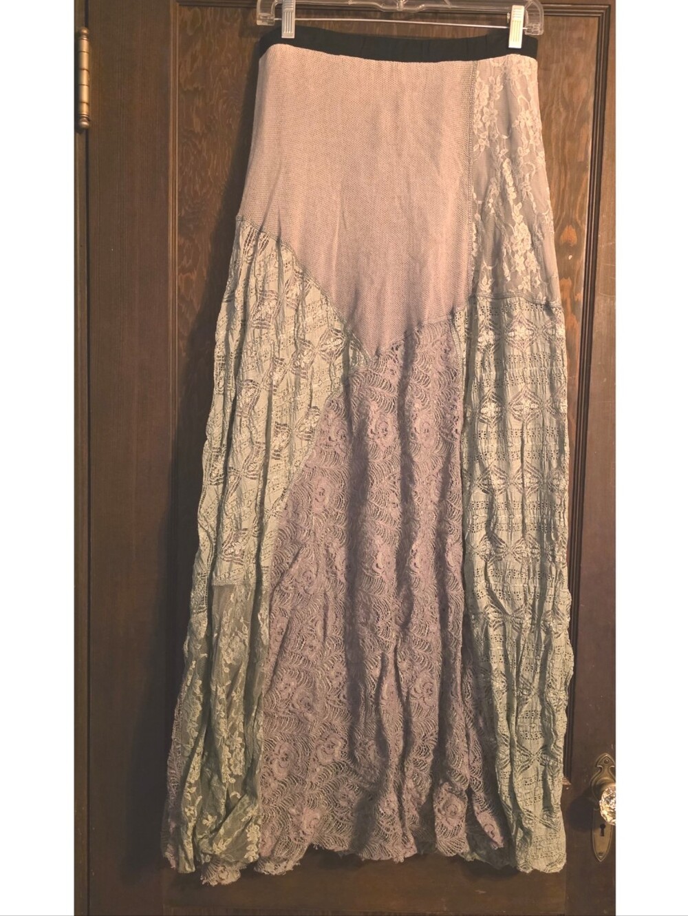 Boho Patchwork Lace Maxi Skirt in Soft Pastels (M) - Picture 2 of 7